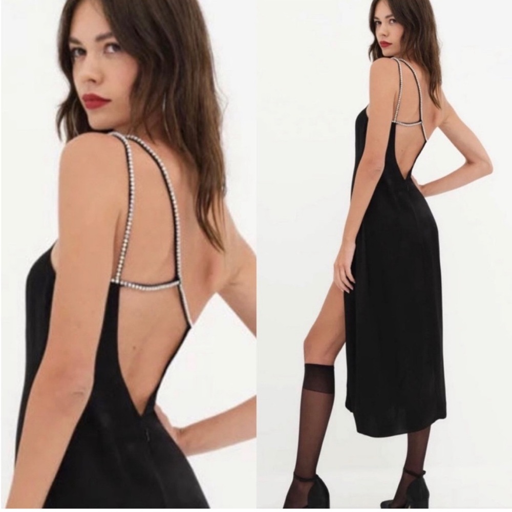 For Love & Lemons Elora Black Dress Rhinestone Straps Size Small